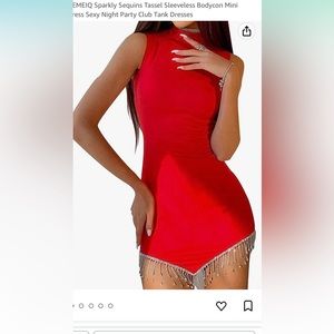 Rhinestone Sparkly Sequins Tassel Sleeveless Bodycon Mini